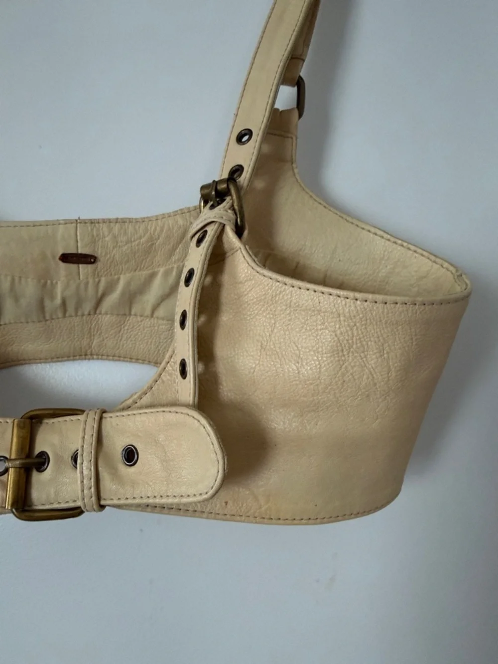 Free People Cream Leather Harness Belt with Brass Buckle - Picture 2 of 4